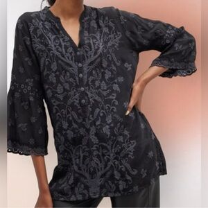 Johnny Was Ciervo Serena Tunic Black Medium M Embroidered Top Shirt Blouse $340